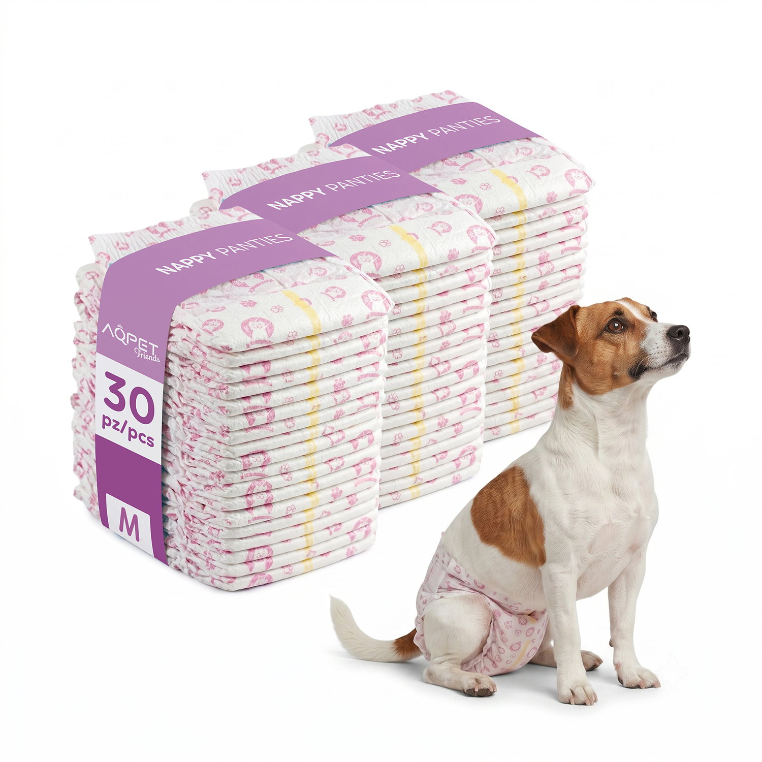 AQPET FRIENDS Nappy Panties Pannolini A Fascia Per Cani Femmina 30 Pezzi Assorbenti Igiene Quotidiana