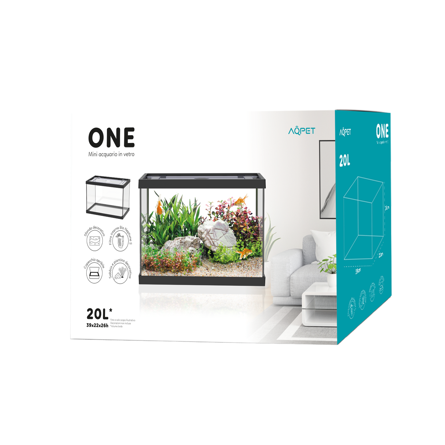 AQPET ACQUARIO ONE MINI IN VETRO 20 LT 39x22x26h NERO