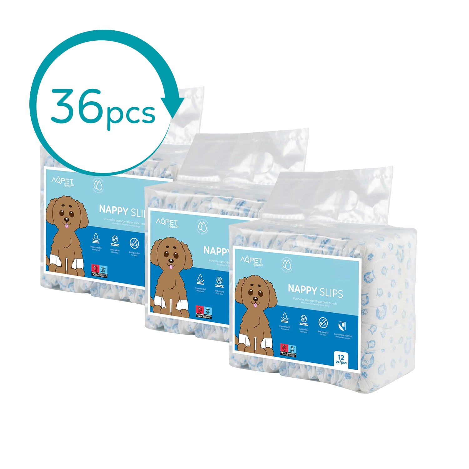 AQPET FRIENDS Nappy Slips Pannolini A Fascia Per Cani Maschi 36 Pezzi Assorbenti Igiene Quotidiana