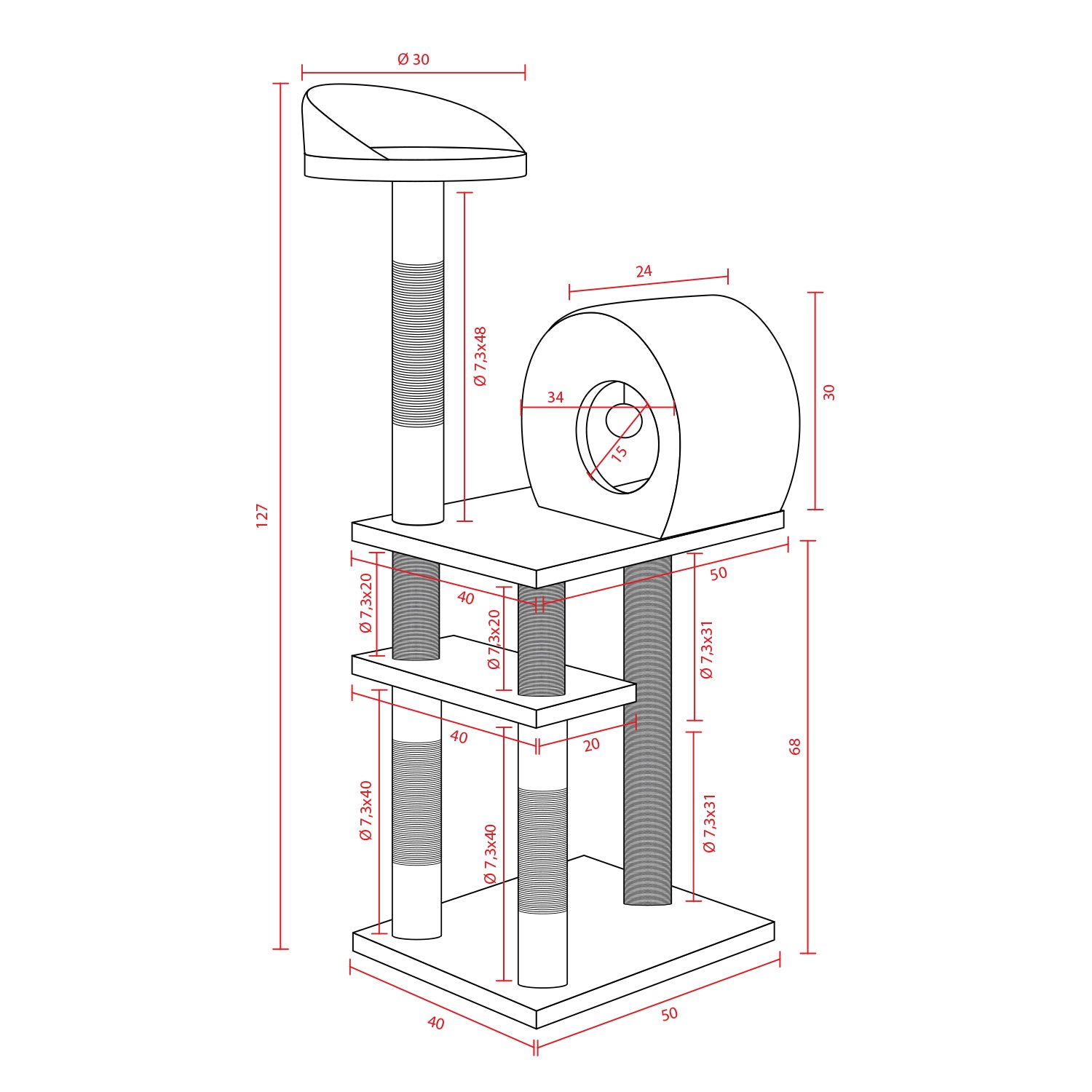 AQPET FRIENDS TIRAGRAFFI ROME IN SISAL 123 CM MARRONE