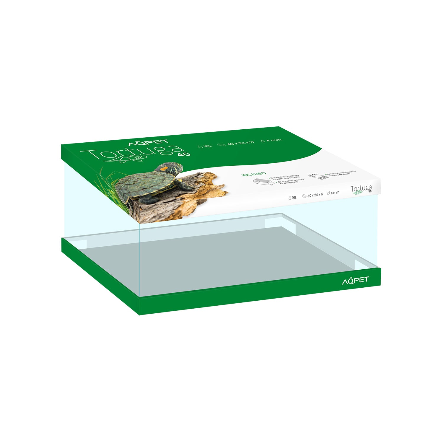 AQPET TARTARUGHIERA IN VETRO TORTUGA 40 - 40X24X17 CM CON ISOLOTTO