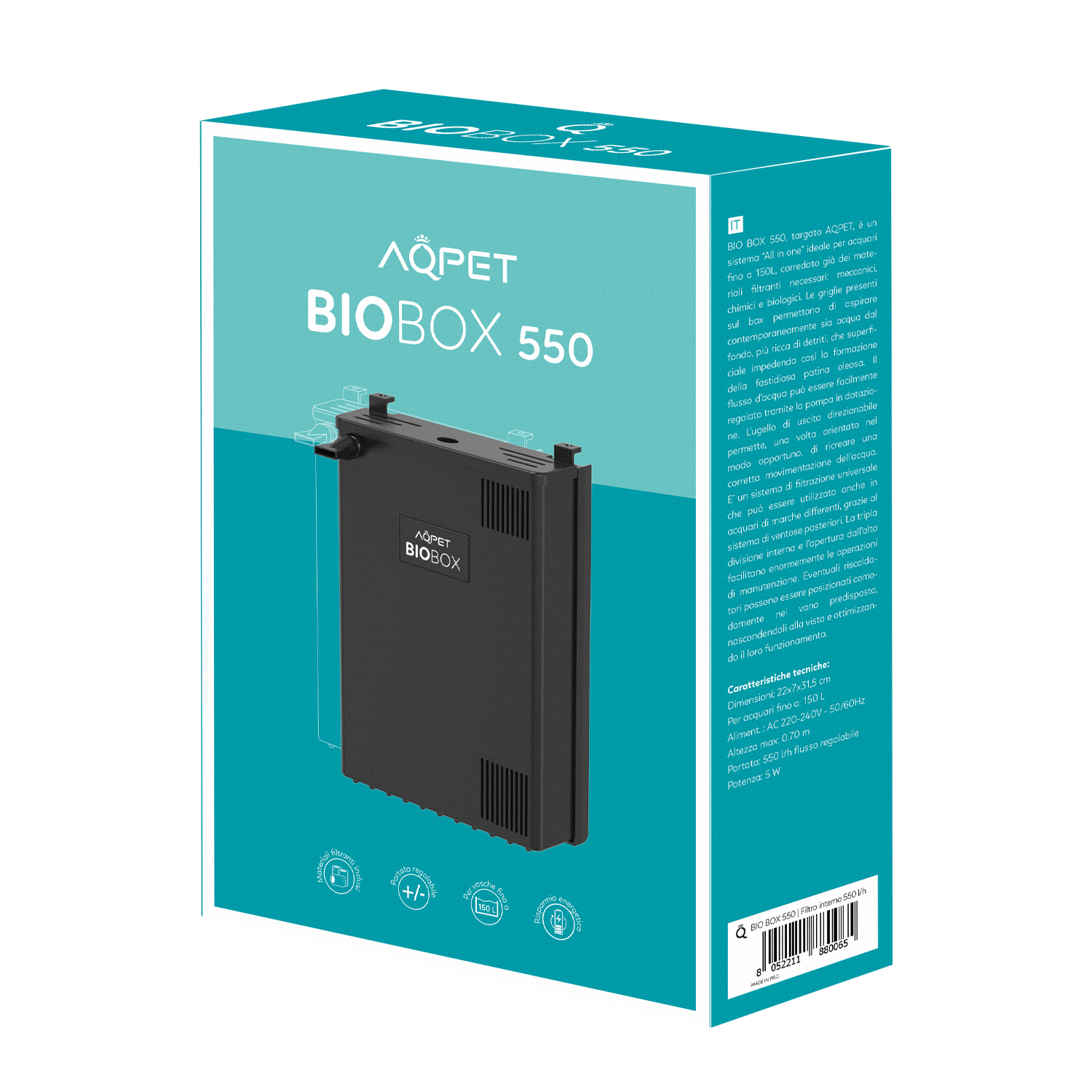 AQPET BIO BOX 550 LT/H UNIVERSAL COMPLETE INTERNAL FILTER - 150 LT