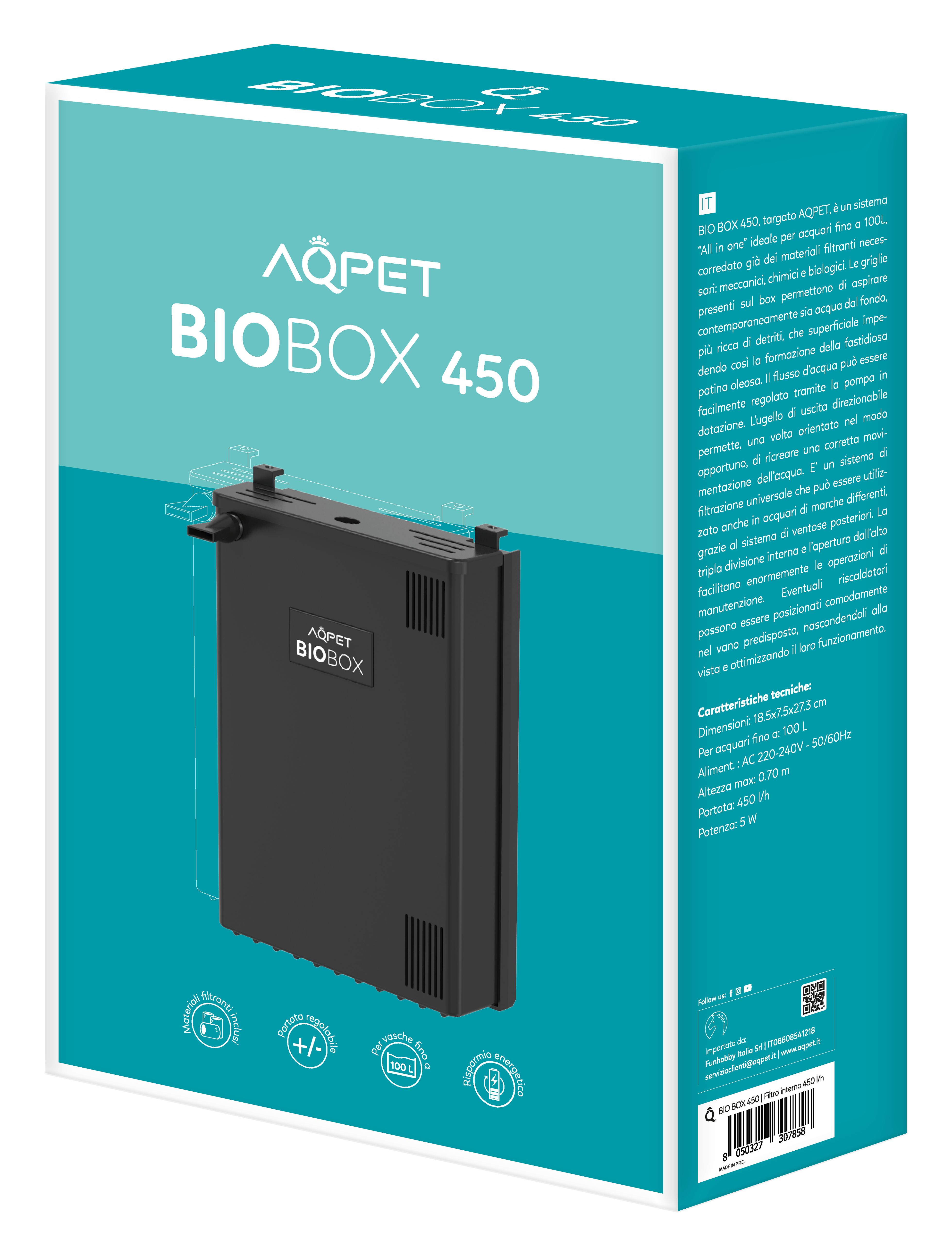 AQPET BIO BOX 450 LT/H FILTRO INTERNO COMPLETO UNIVERSALE- 100 LT