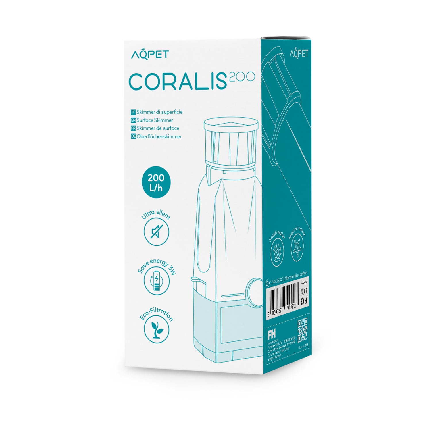 AQPET CORALIS 200 POMPA SKIMMER DI SUPERFICE 200 LT/H