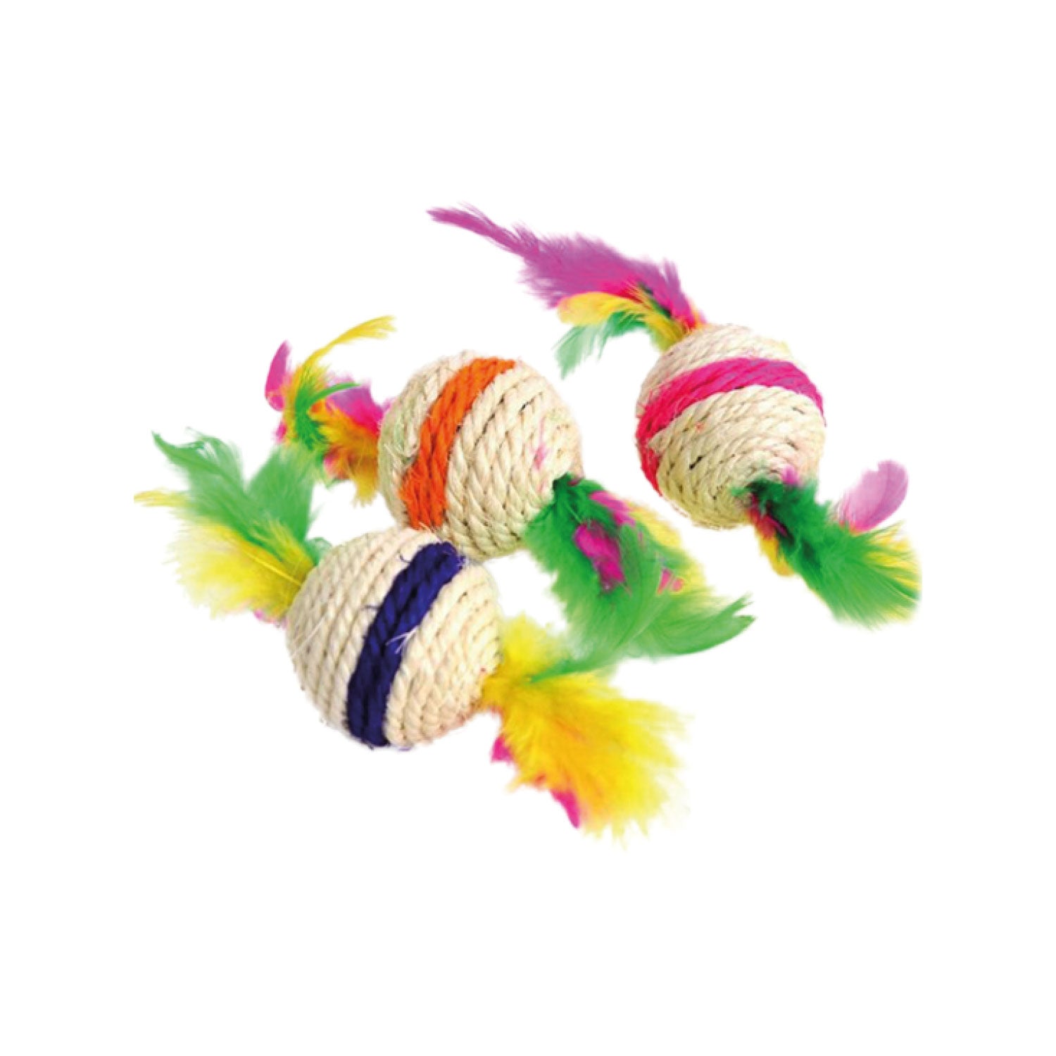 AQPET FRIENDS CAT TOY PALLINA IN SISAL CON PIUMINE E SONAGLIO - 4,5/16 CM