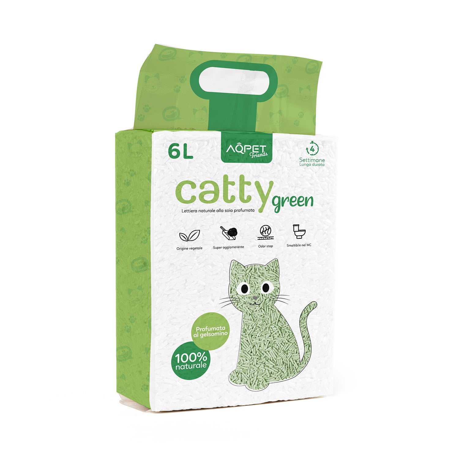 AQPET FRIENDS CATTY GREEN LETTIERA ALLA SOIA PROFUMAZIONE GELSOMINO 6LT