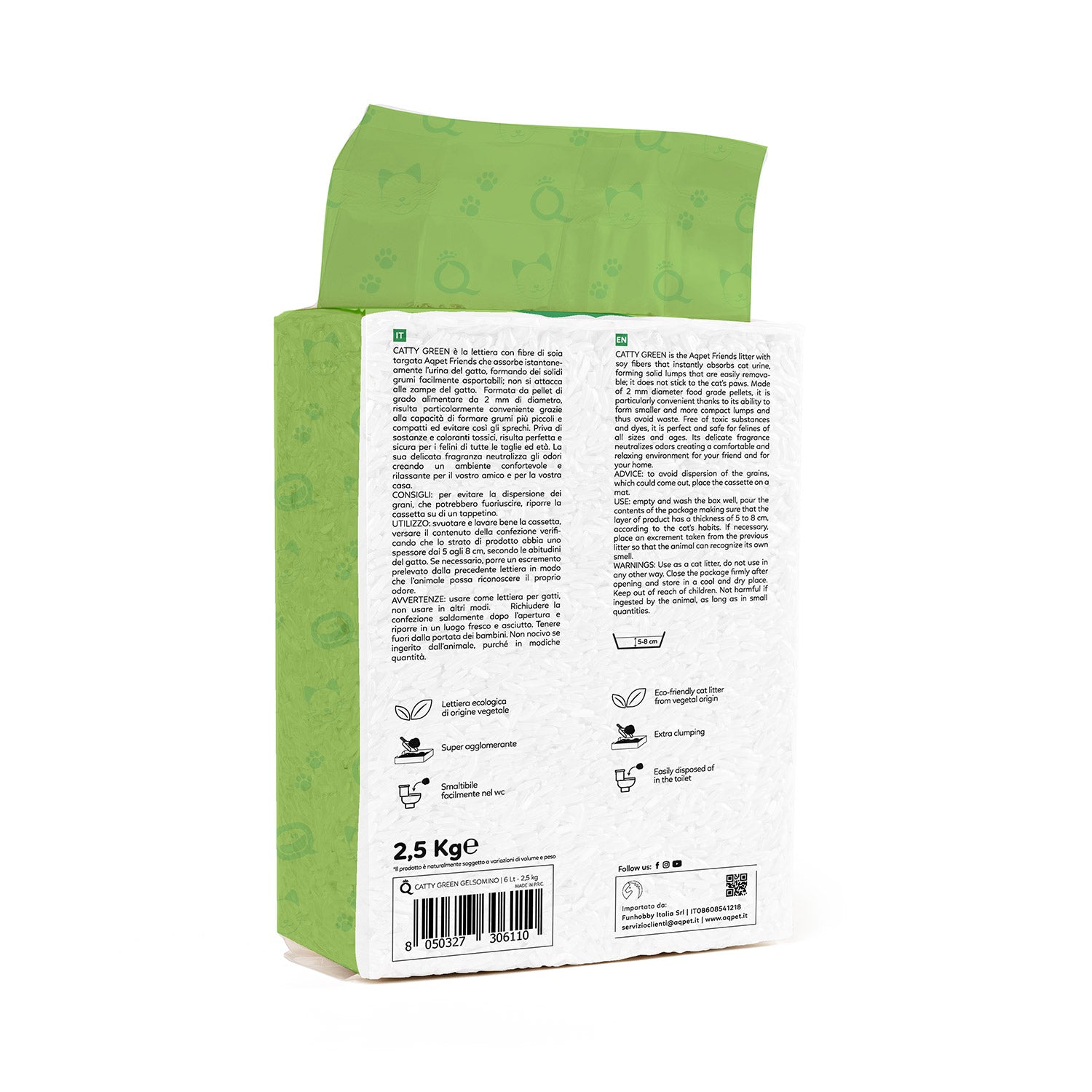 AQPET FRIENDS CATTY GREEN LETTIERA ALLA SOIA PROFUMAZIONE GELSOMINO 6LT