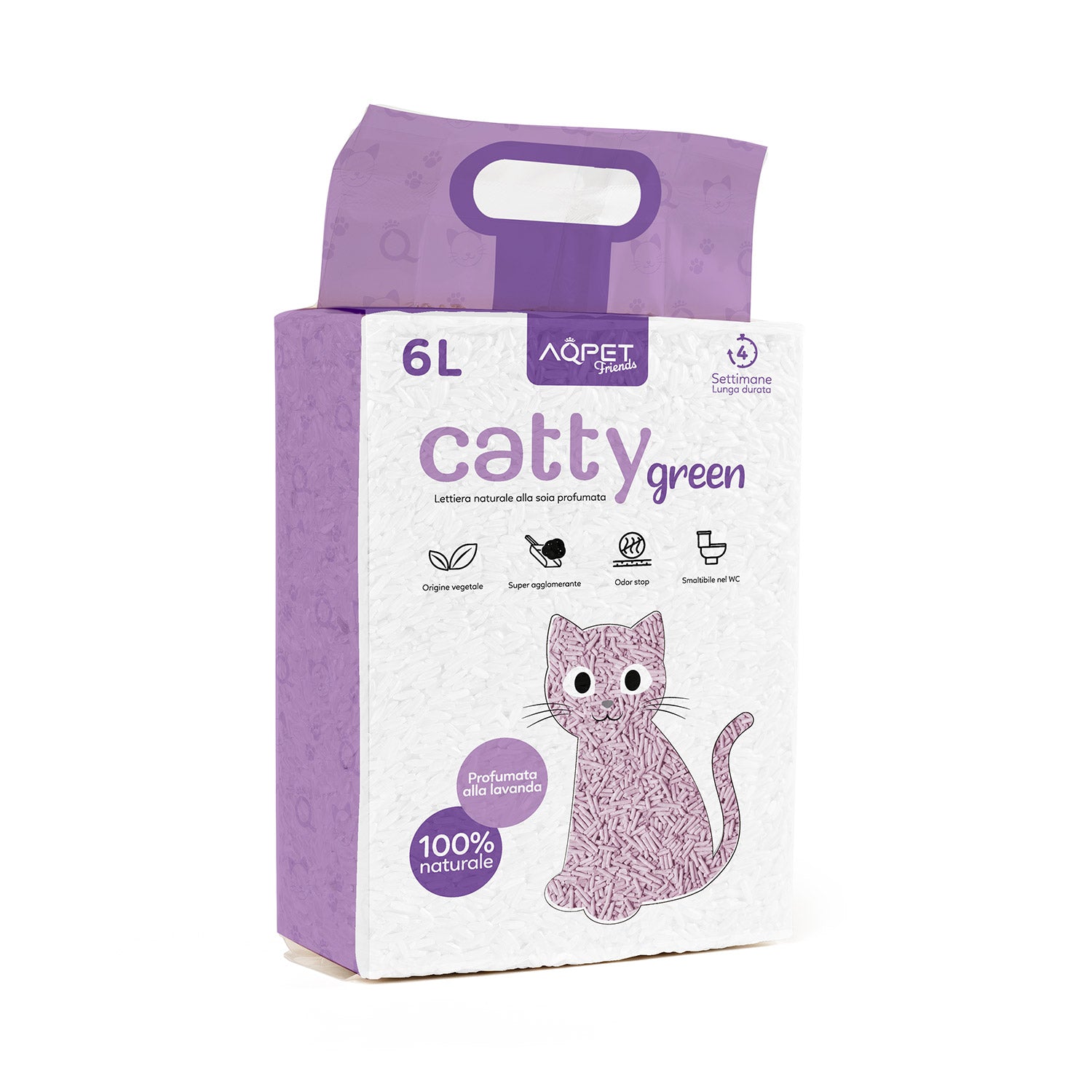 AQPET FRIENDS CATTY GREEN LETTIERA ALLA SOIA PROFUMAZIONE LAVANDA 6LT