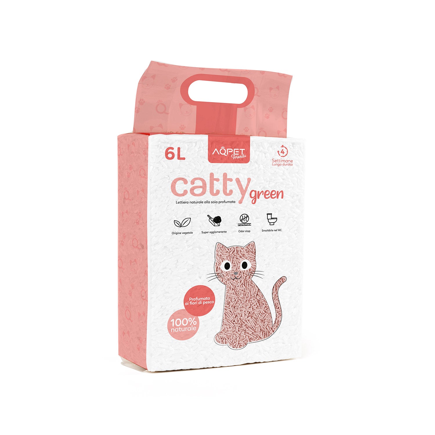 AQPET FRIENDS CATTY GREEN LETTIERA ALLA SOIA PROFUMAZIONE FIORI DI PESCO 6LT