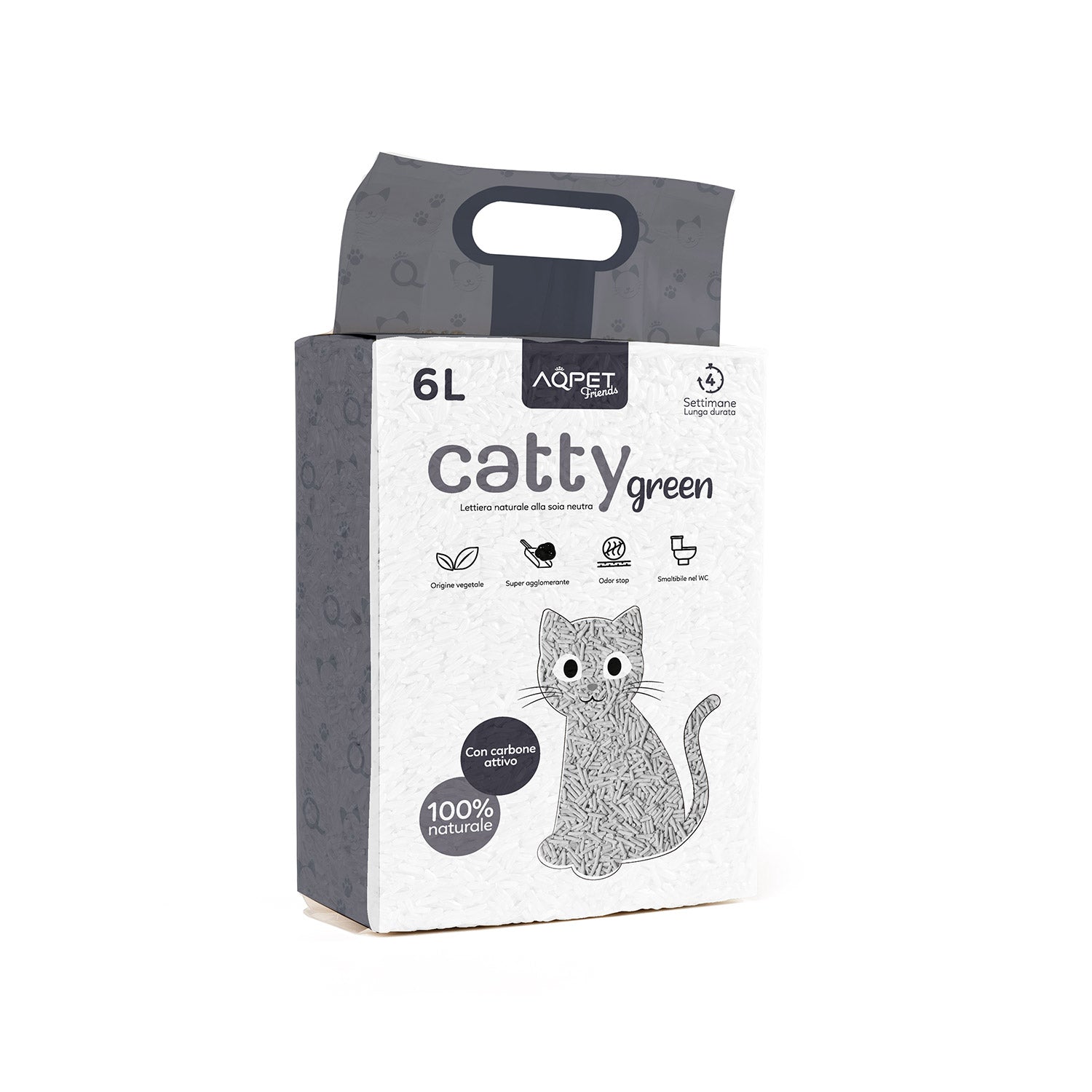 AQPET FRIENDS CATTY GREEN LETTIERA ALLA SOIA PROFUMAZIONE CARBONE ATTIVO 6LT