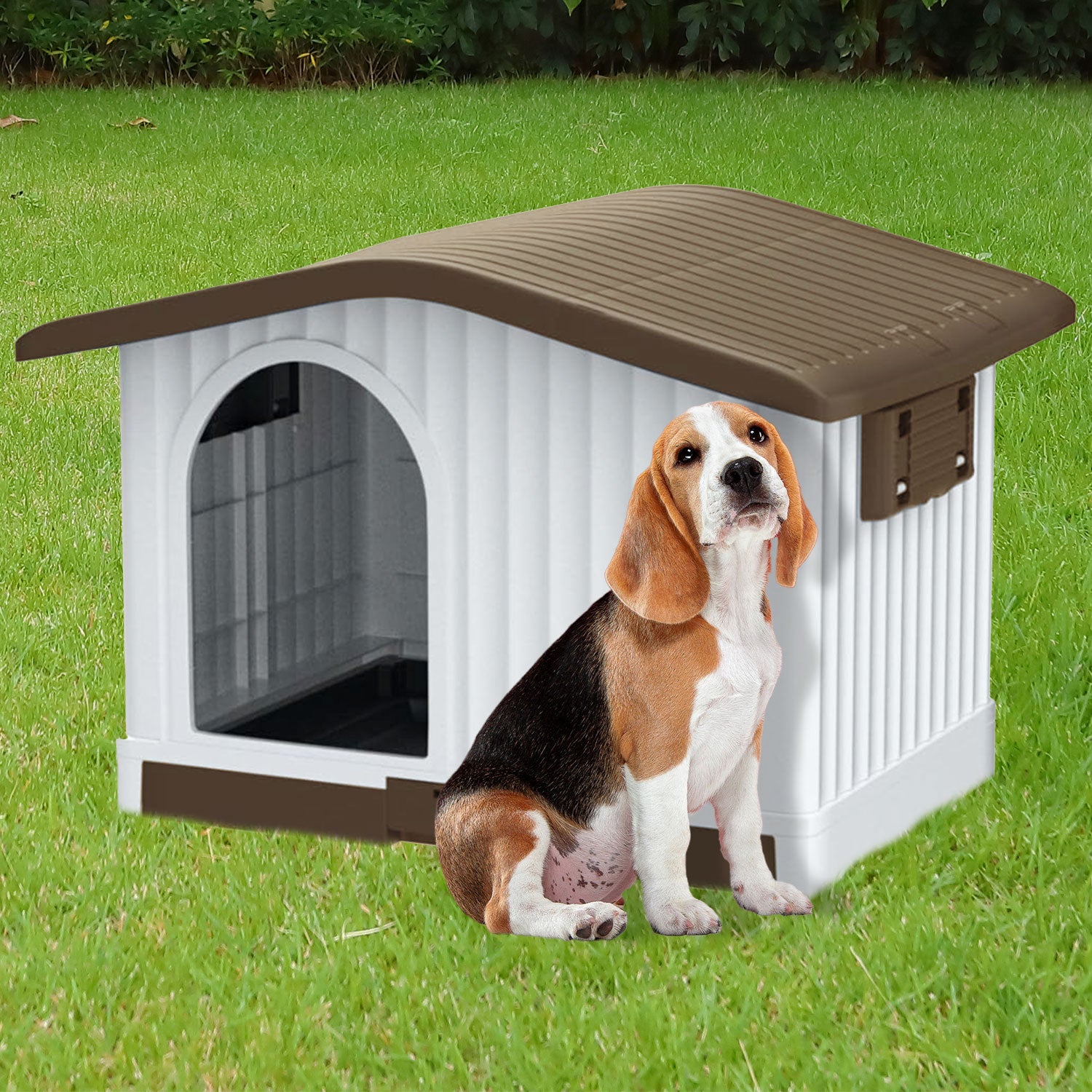 AQPET FRIENDS VILLA PLASTIC KENNEL - 87 X 74 X 61 H BROWN COLOR