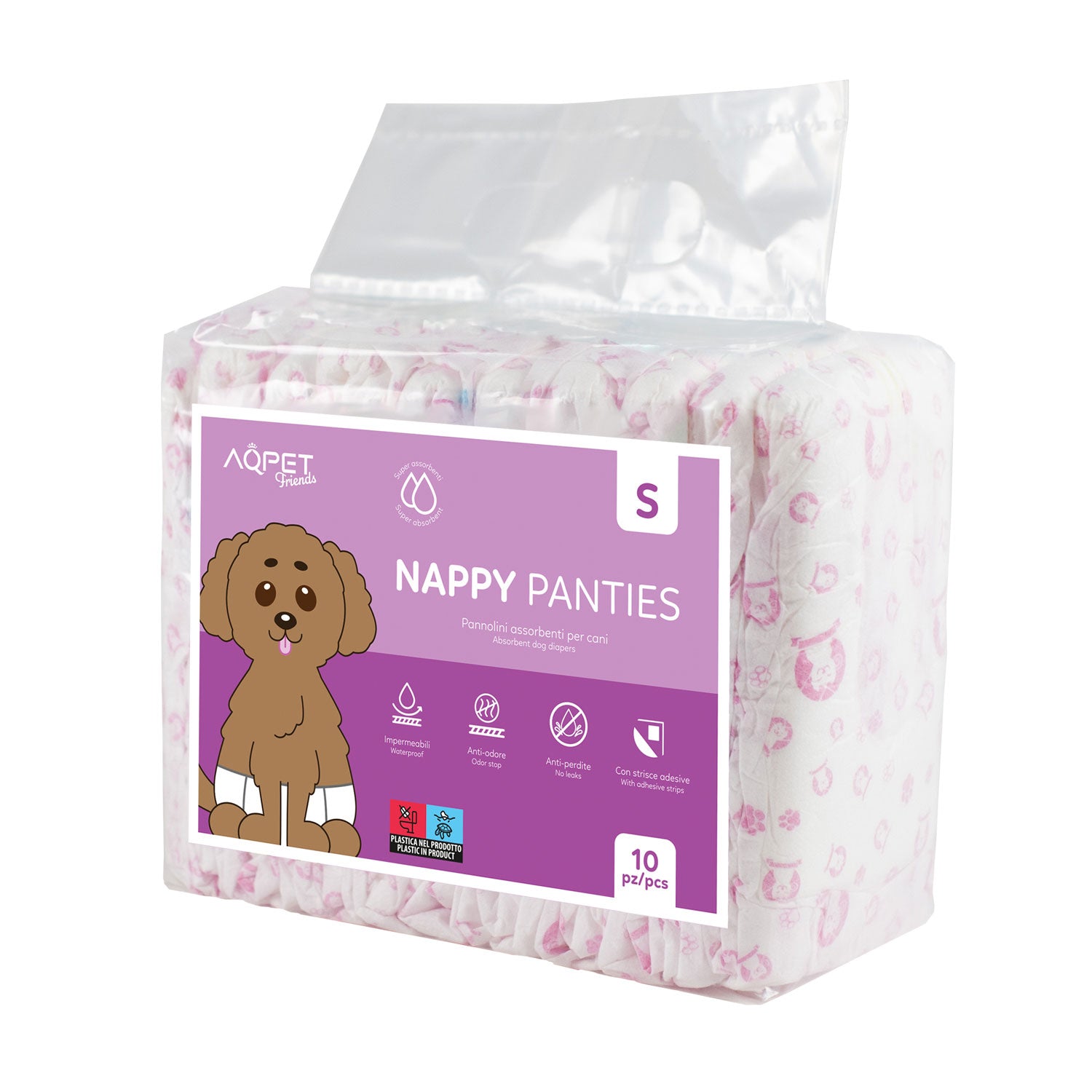 AQPET FRIENDS NAPPY PANTIES PANNOLINI A FASCIA PER CANI FEMMINA 10 PEZZI