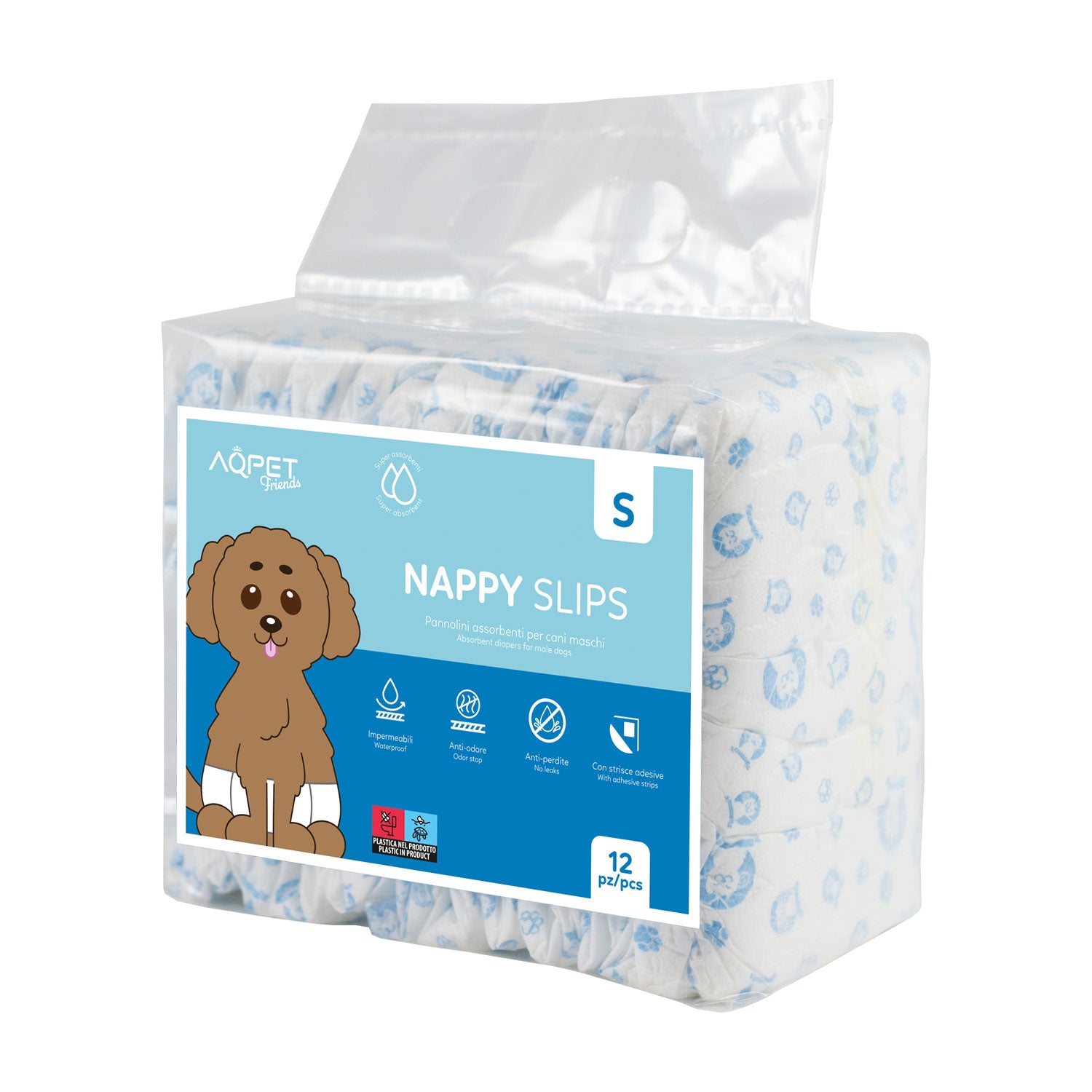 AQPET FRIENDS NAPPY SLIPS PANNOLINI A FASCIA PER CANI MASCHI 12 PEZZI