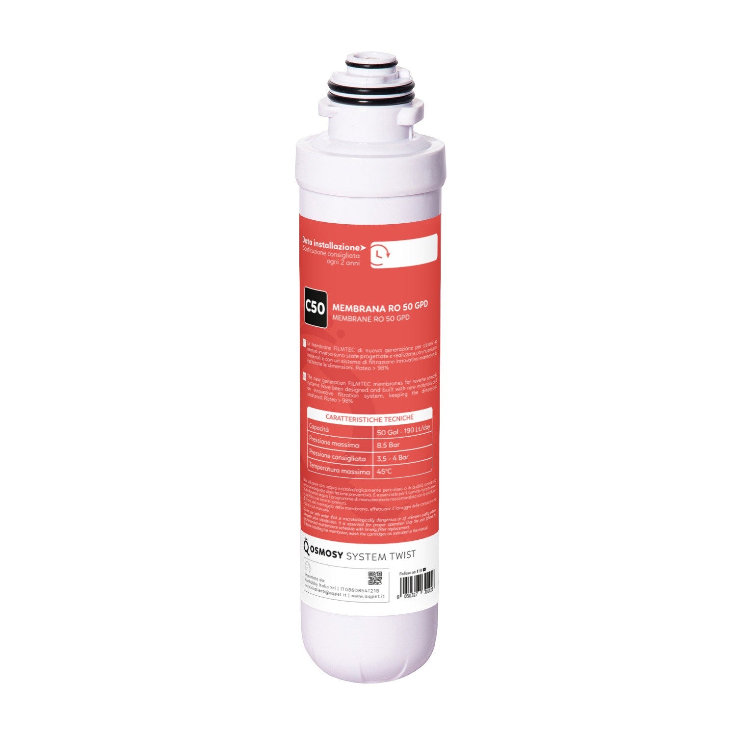 AQPET RICAMBIO MEMBRANA PER IMPIANTO OSMOSI TWIST SGANCIO RAPIDO 50 GAL FILMTEC "C"