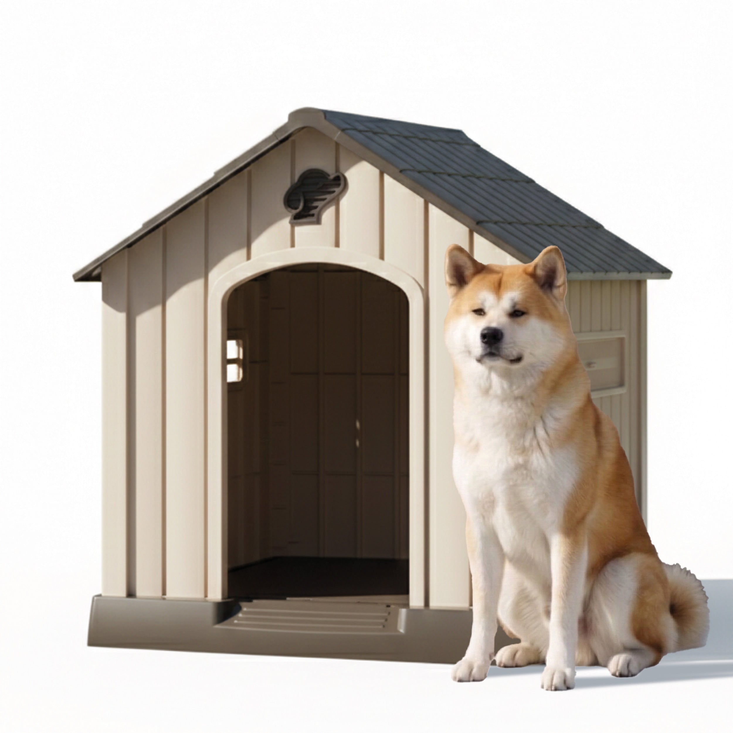AQPET FRIENDS Waterproof Plastic Dog Kennel for Outdoor and Indoor Use – Elevated Floor and Ventilation System – Durable Shelter