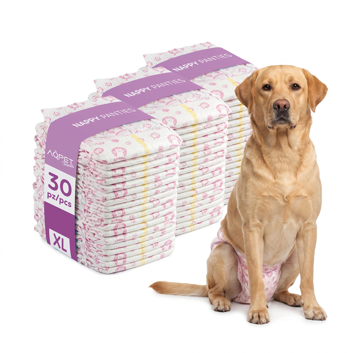 AQPET FRIENDS Nappy Panties Pannolini A Fascia Per Cani Femmina 30 Pezzi Assorbenti Igiene Quotidiana