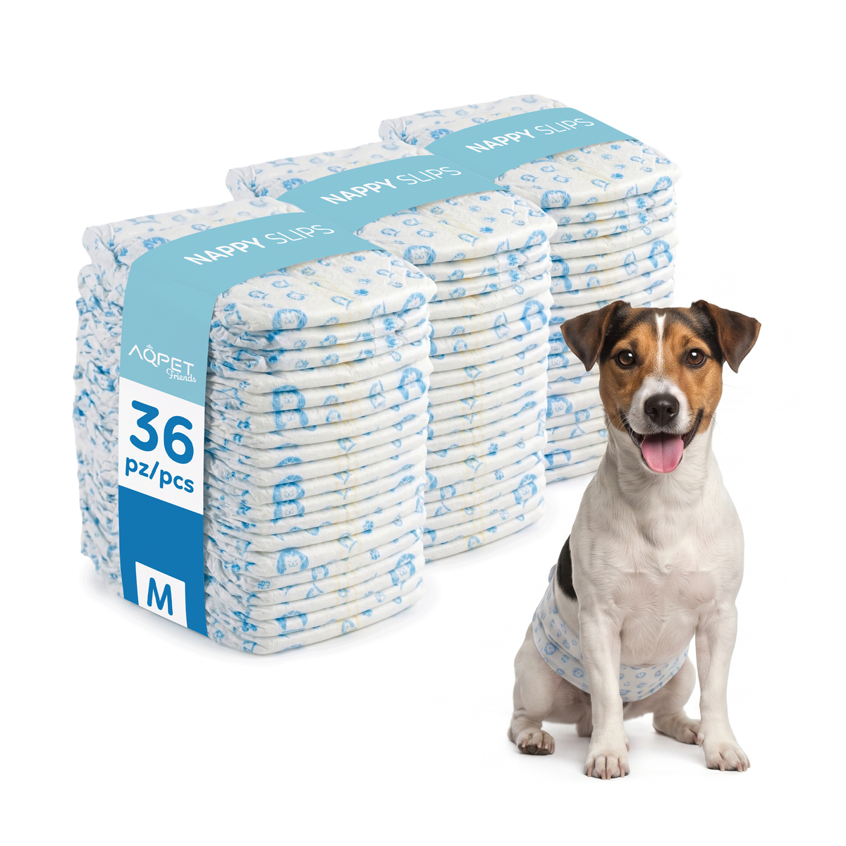 AQPET FRIENDS Nappy Slips Pañales de banda para perros machos 36 unidades Absorbentes Higiene diaria