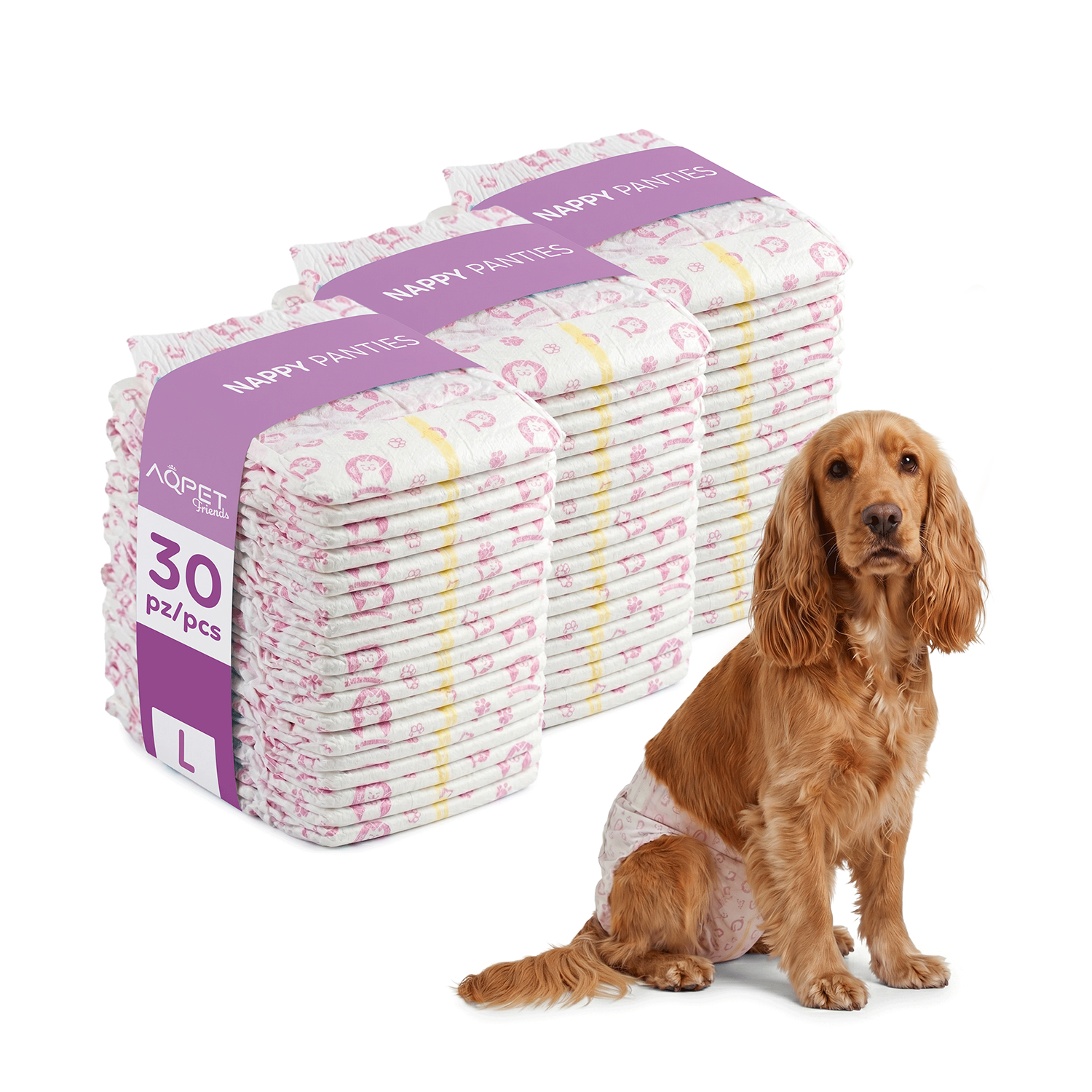 AQPET FRIENDS Nappy Panties Pannolini A Fascia Per Cani Femmina 30 Pezzi Assorbenti Igiene Quotidiana