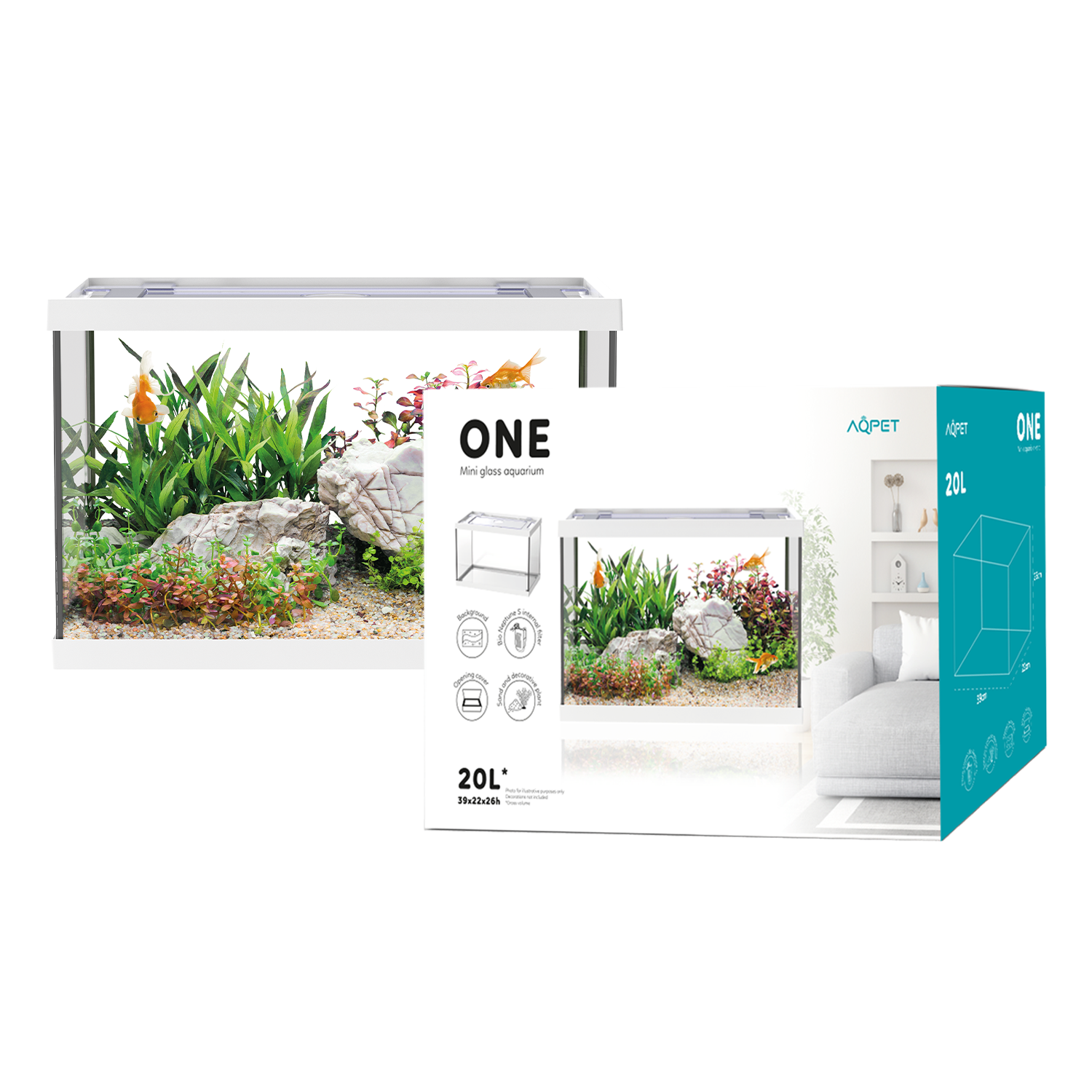 AQPET ACQUARIO ONE MINI IN VETRO 20 LT 39x22x26h BIANCO