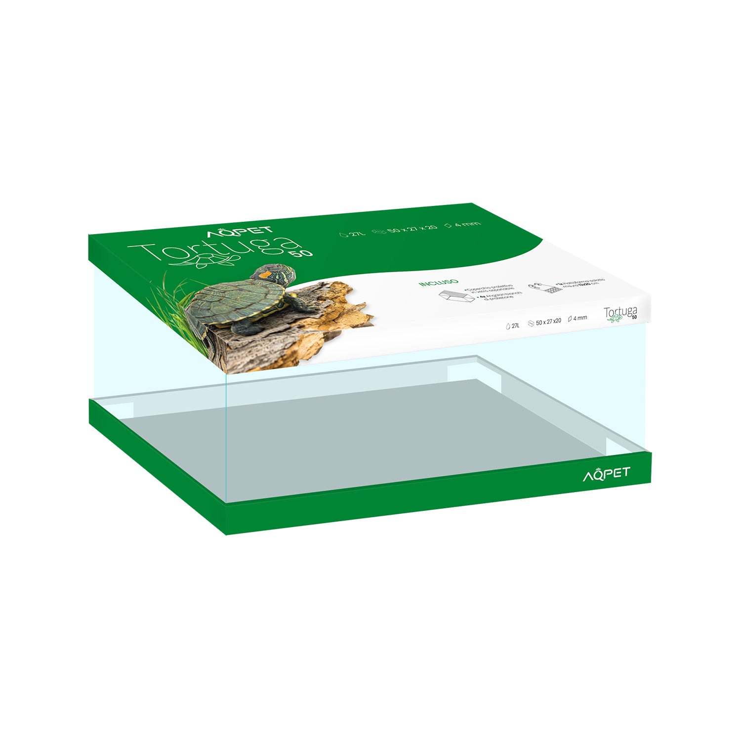 AQPET GLASS TURTLE TANKS TORTUGA 50 - 50X27X20 CM WITH ISLAND