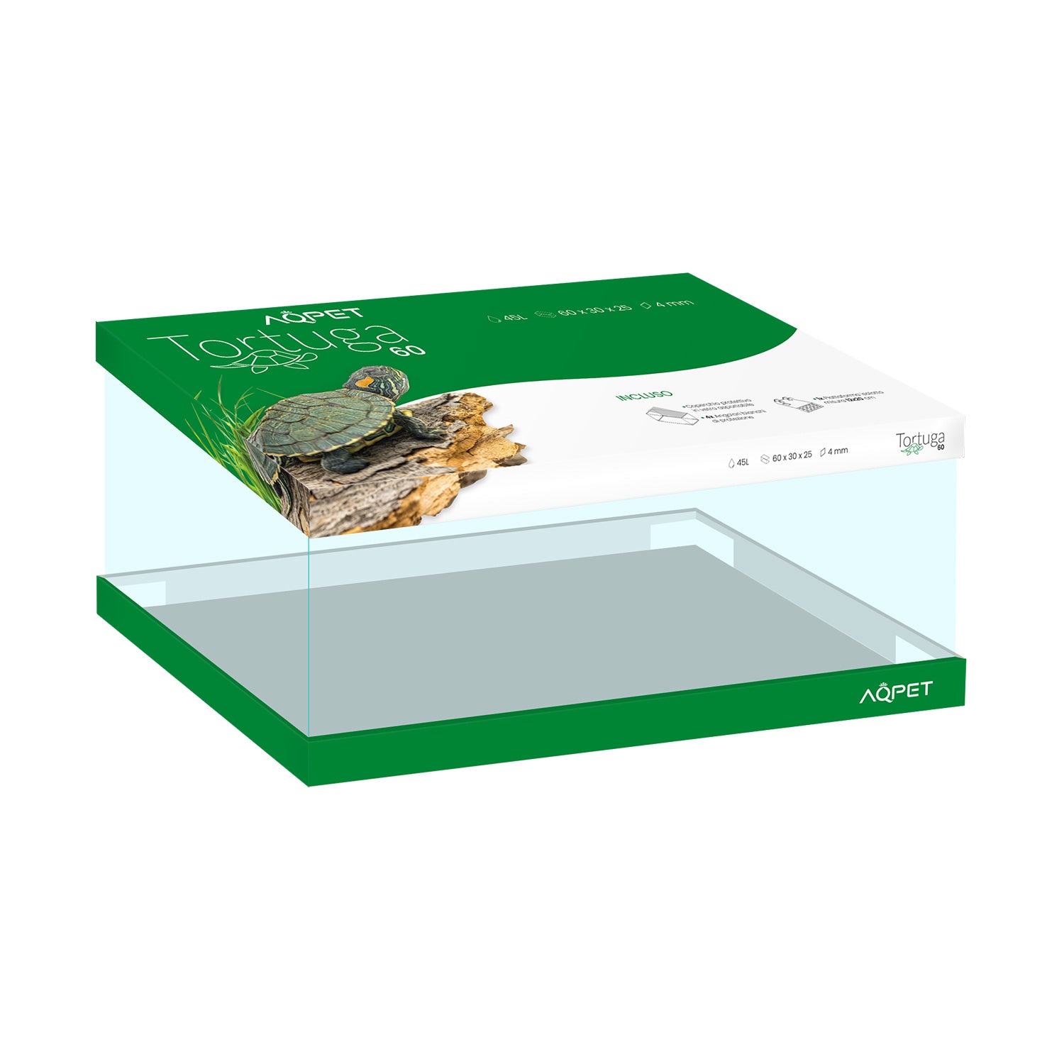 AQPET GLASS TURTLE TANKS TORTUGA 60 - 60X30X25 CM WITH ISLAND