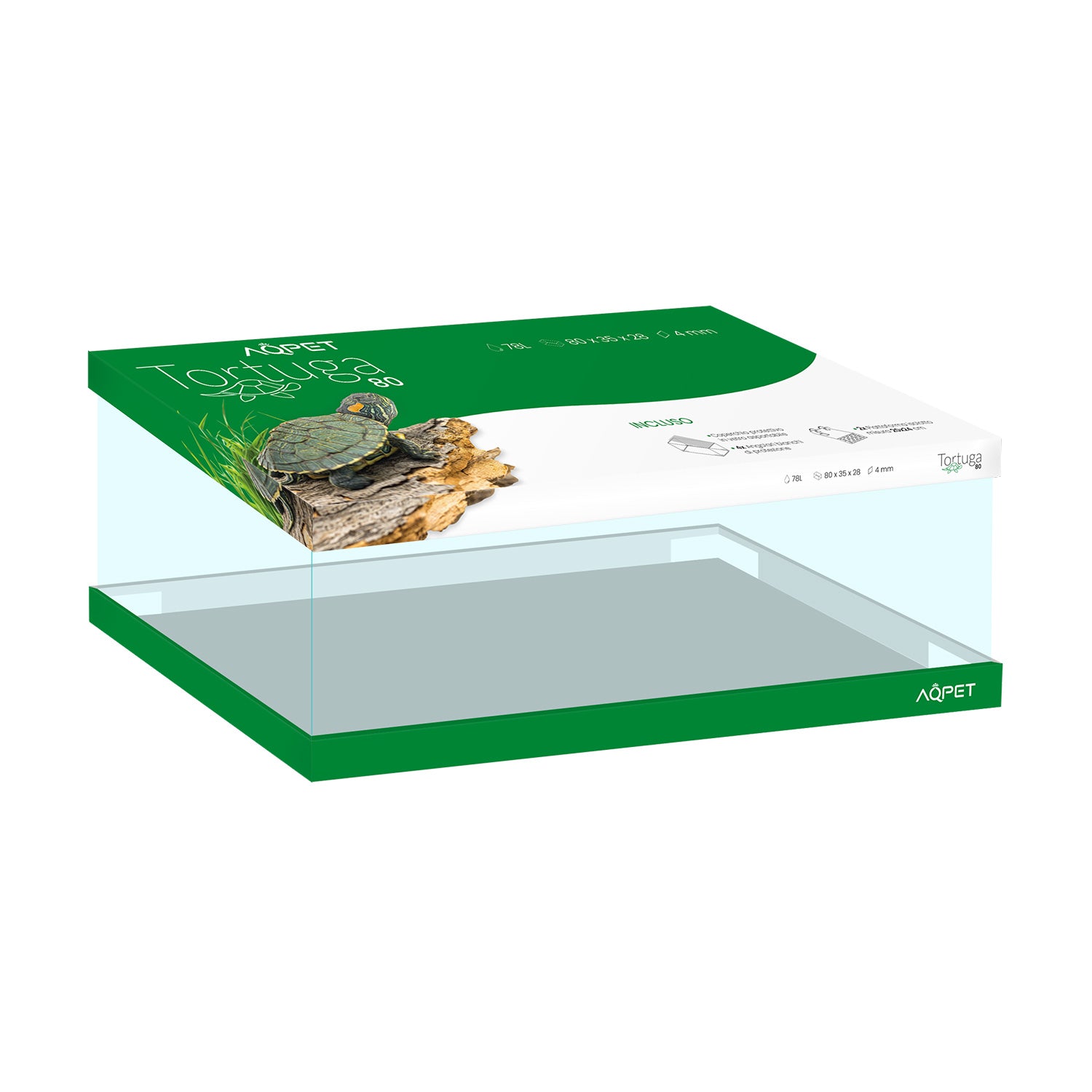 AQPET GLASS TURTLE TANKS TORTUGA 80 - 80X35X28 CM WITH ISLAND