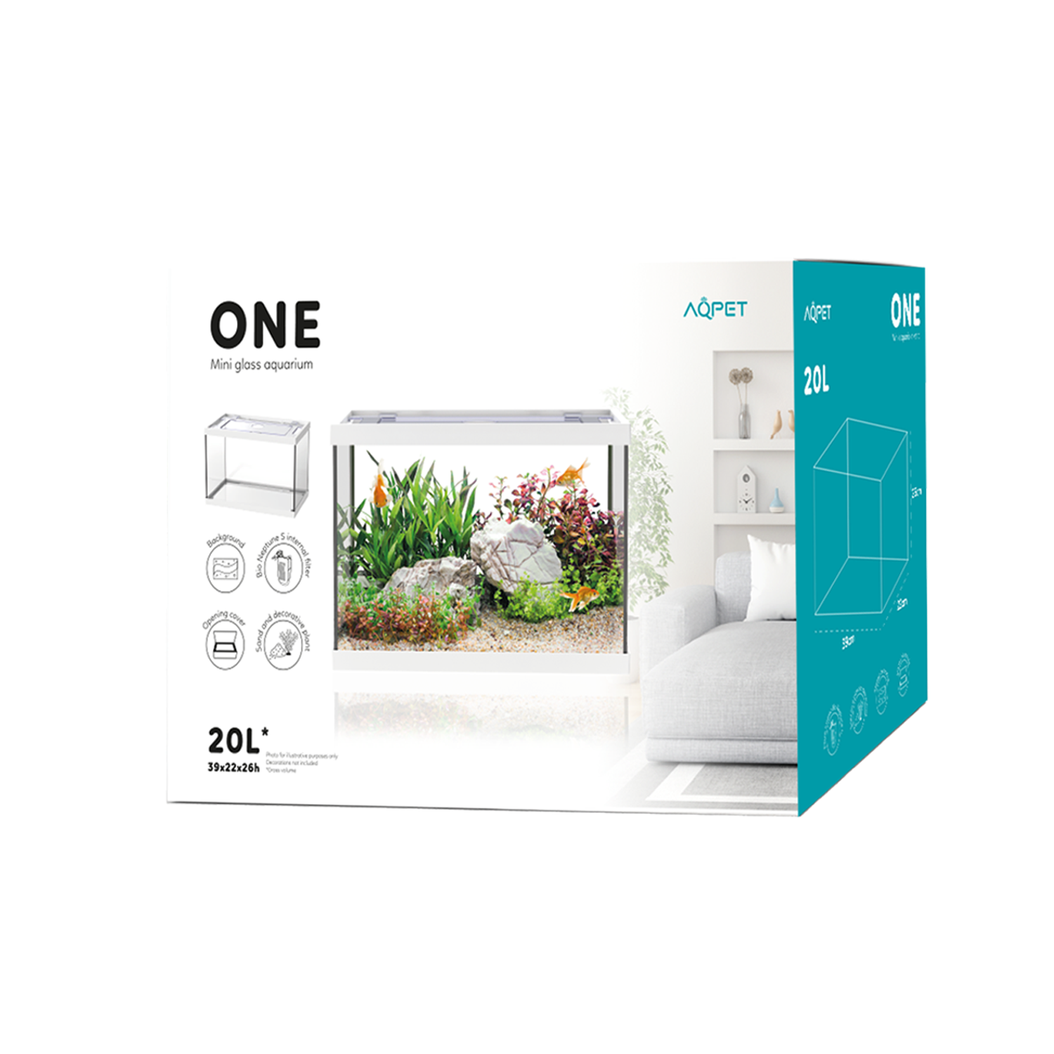 AQPET ACQUARIO ONE MINI IN VETRO 20 LT 39x22x26h BIANCO