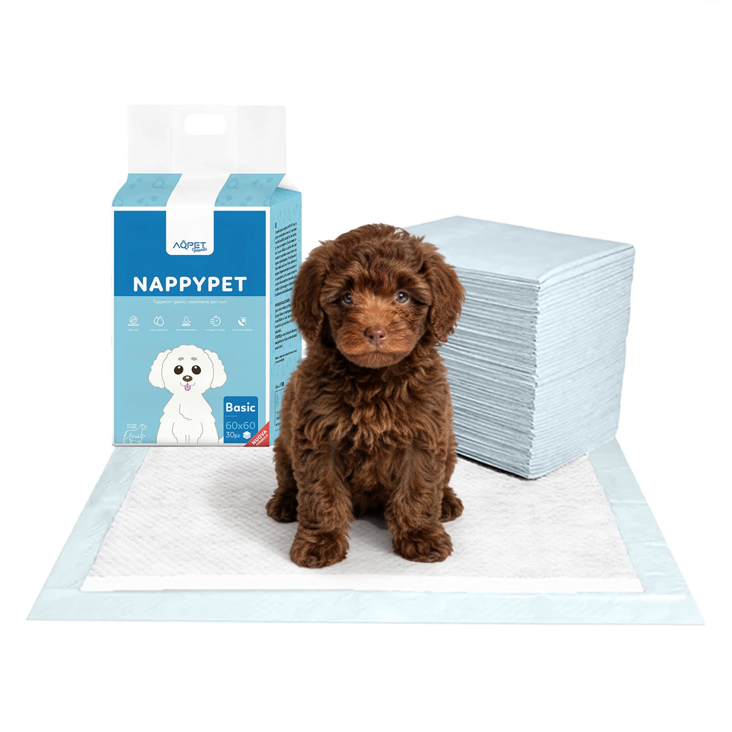 AQPET FRIENDS Tappetini Igienici Basic Misura 30 Pz Per Cani Ultra Assorbenti Antiodore Impermeabili Addestramento Cuccioli Igiene Casa Igiene Quotidiana