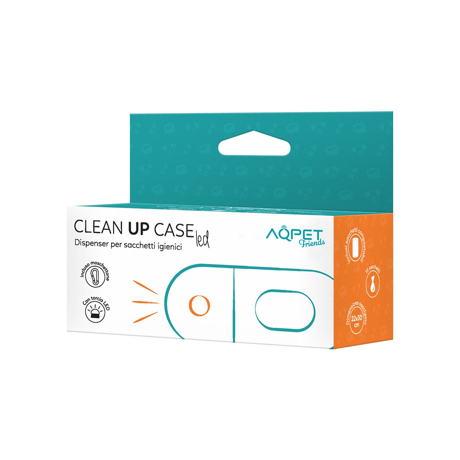 AQPET FRIENDS DISPENSER IN PLASTICA CON TORCIA LED INCLUSO SACCHETTI IGIENICI COMPOSTABILI
