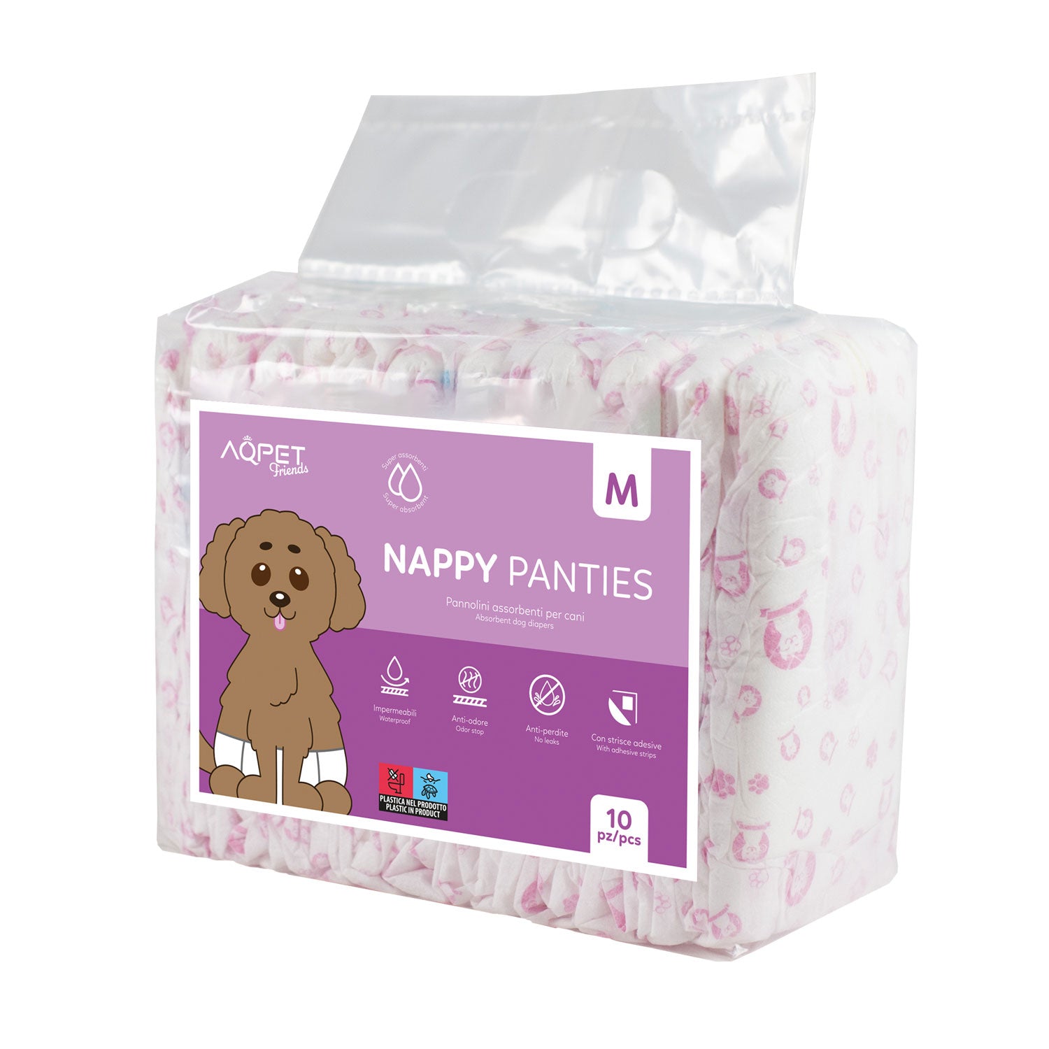 AQPET FRIENDS NAPPY PANTIES PANNOLINI A FASCIA PER CANI FEMMINA 10 PEZZI