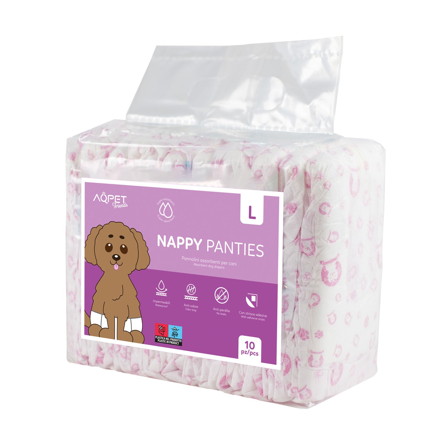 AQPET FRIENDS NAPPY PANTIES PANNOLINI A FASCIA PER CANI FEMMINA 10 PEZZI