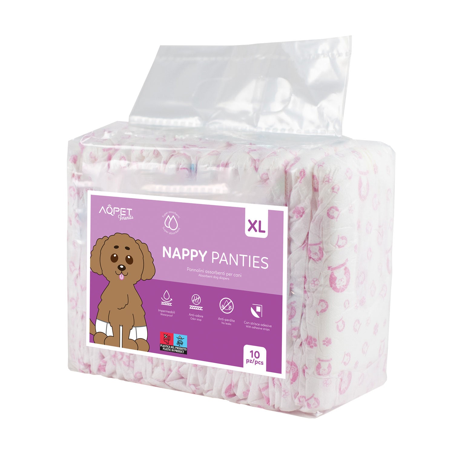 AQPET FRIENDS NAPPY PANTIES PANNOLINI A FASCIA PER CANI FEMMINA 10 PEZZI