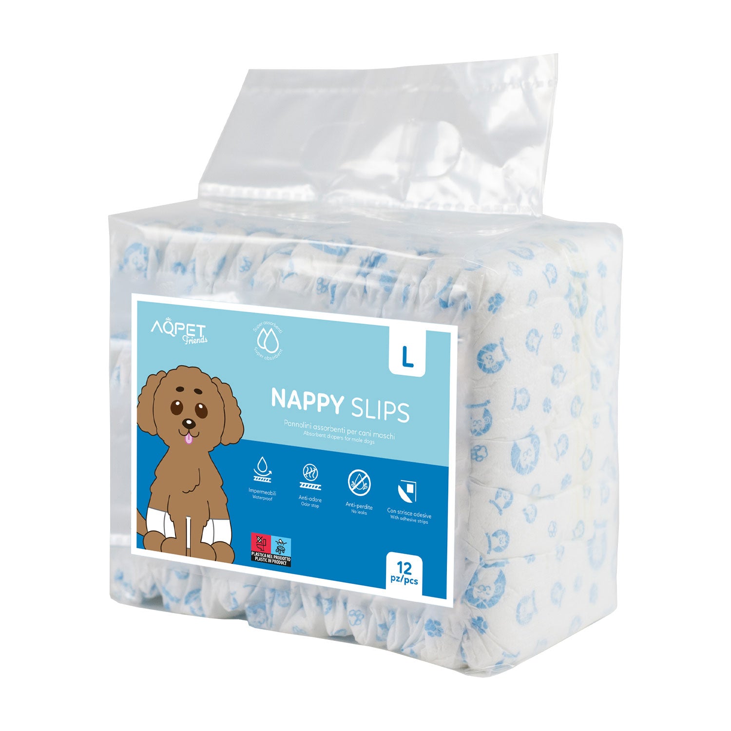 AQPET FRIENDS NAPPY SLIPS PANNOLINI A FASCIA PER CANI MASCHI 12 PEZZI
