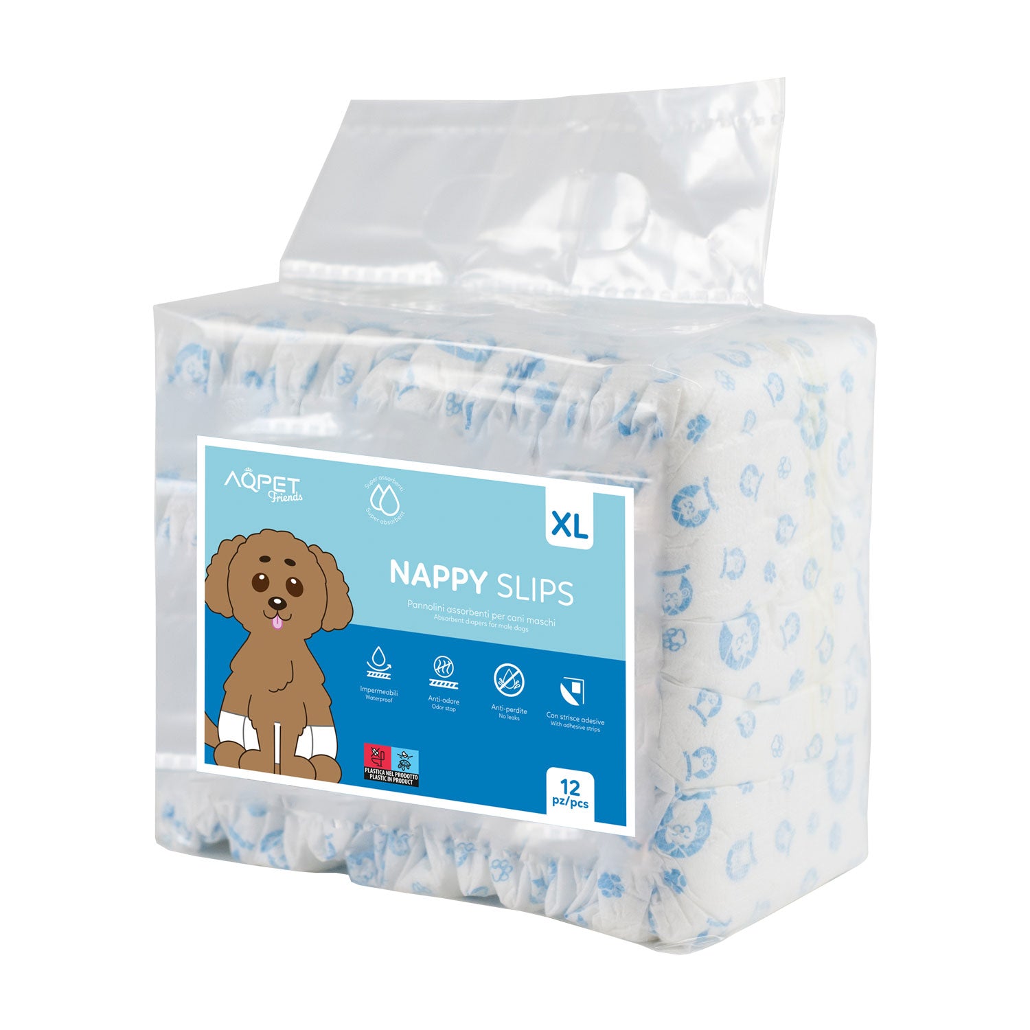 AQPET FRIENDS NAPPY SLIPS PANNOLINI A FASCIA PER CANI MASCHI 12 PEZZI