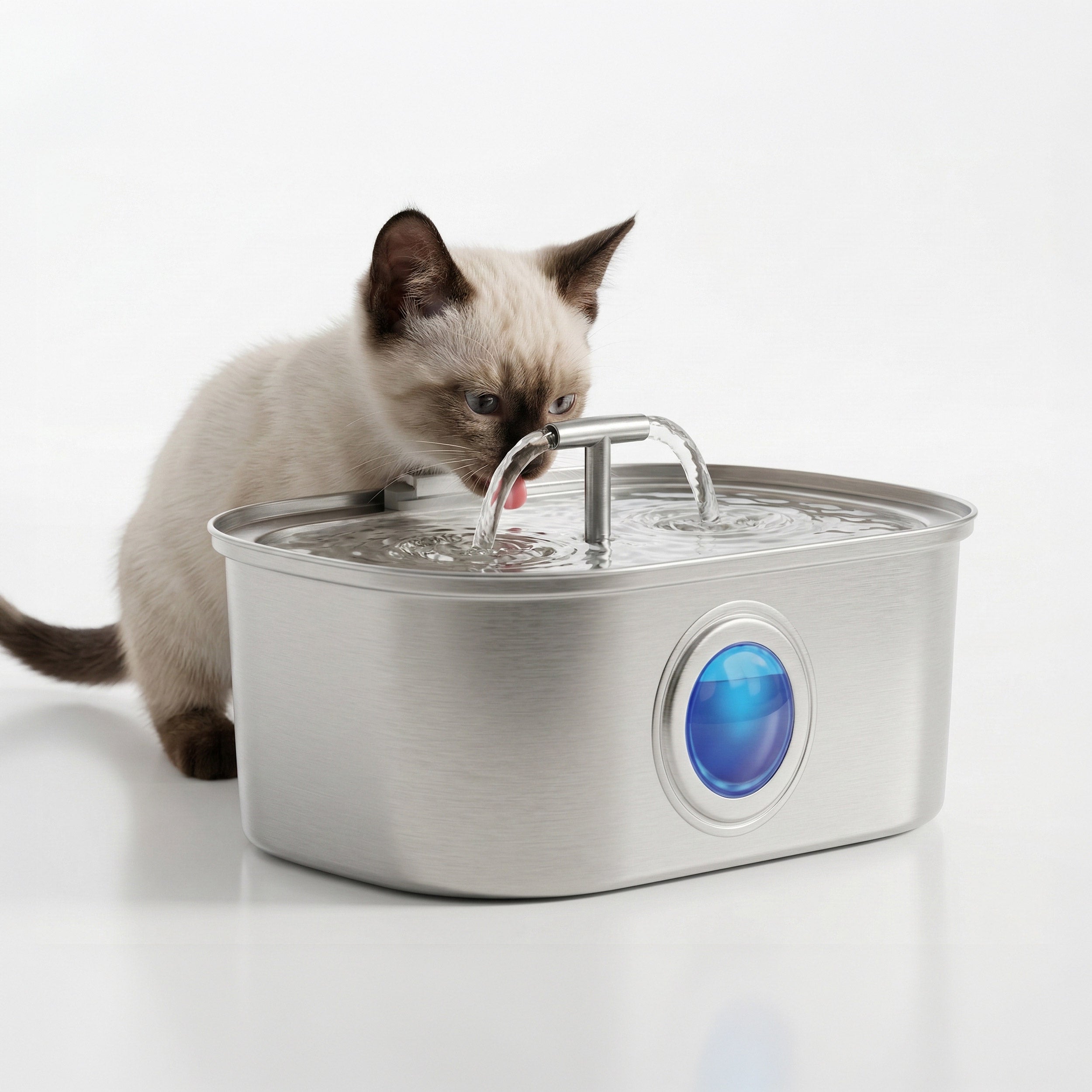AQPET FRIENDS Fontana per Gatti in Acciaio Inox 3.2L – Dispenser Acqua Automatico Ultra Silenzioso con Filtro Multistrato – Fontanella per Gatti e Cani, Acqua Sempre Pulita