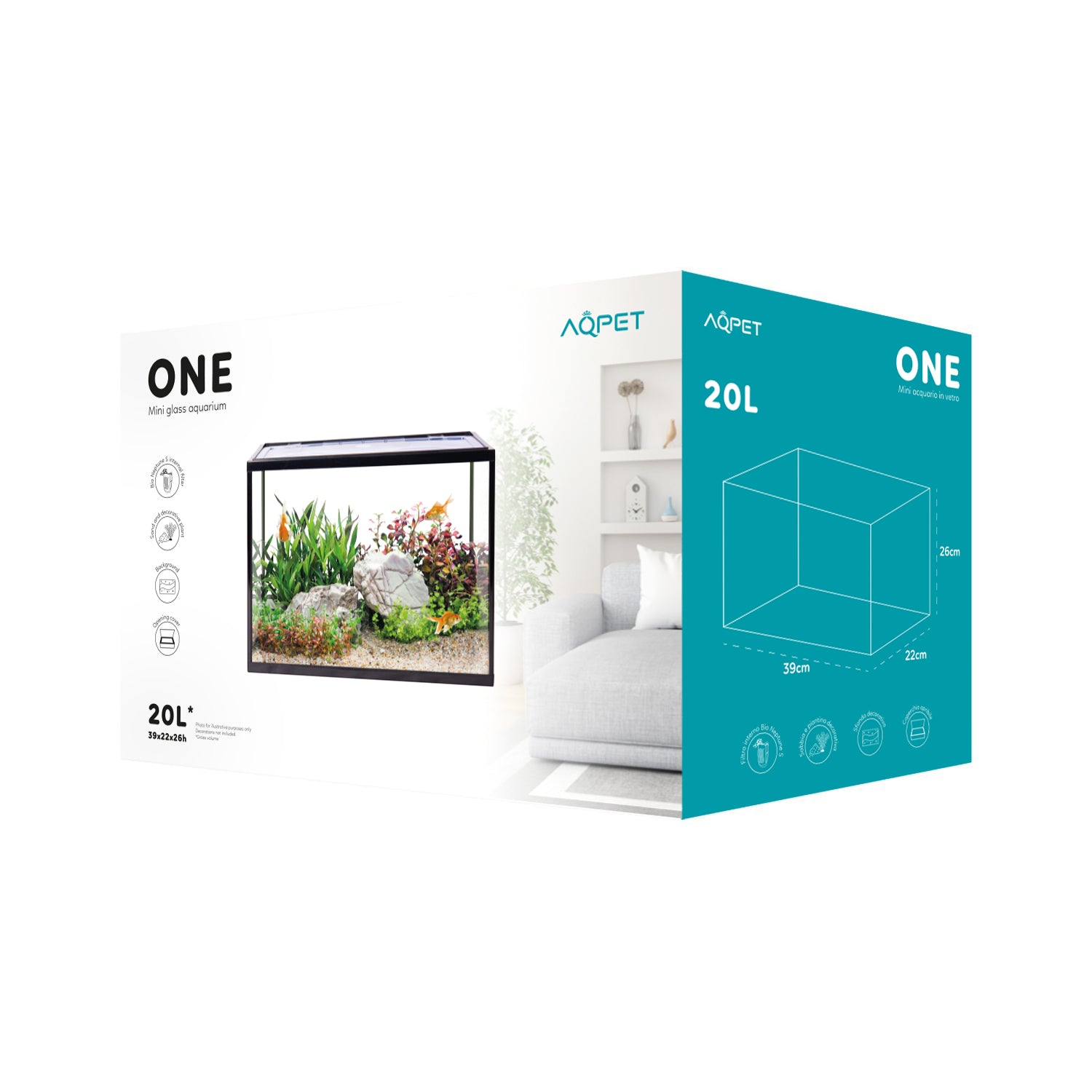 AQPET ONE MINI GLASS AQUARIUM 20 LT 36x22x26h